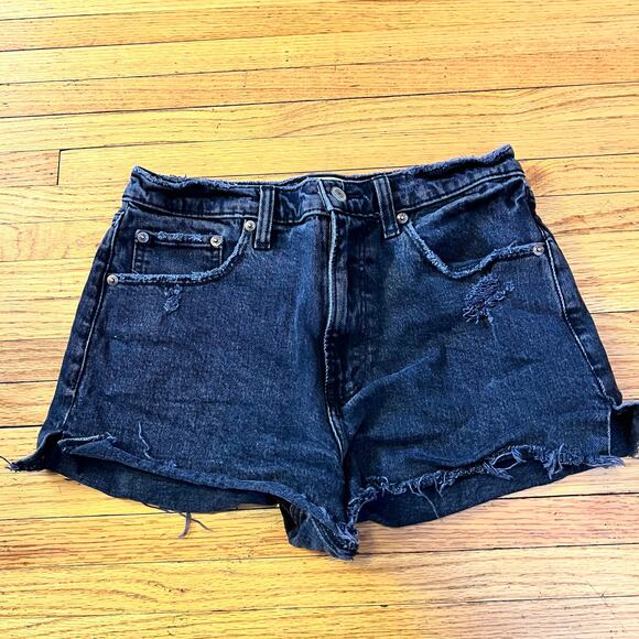 Abercrombie & Fitch Jean Shorts Womens 28 /6 High Rise Mom Black Cut Off Raw Hem - Picture 1 of 8